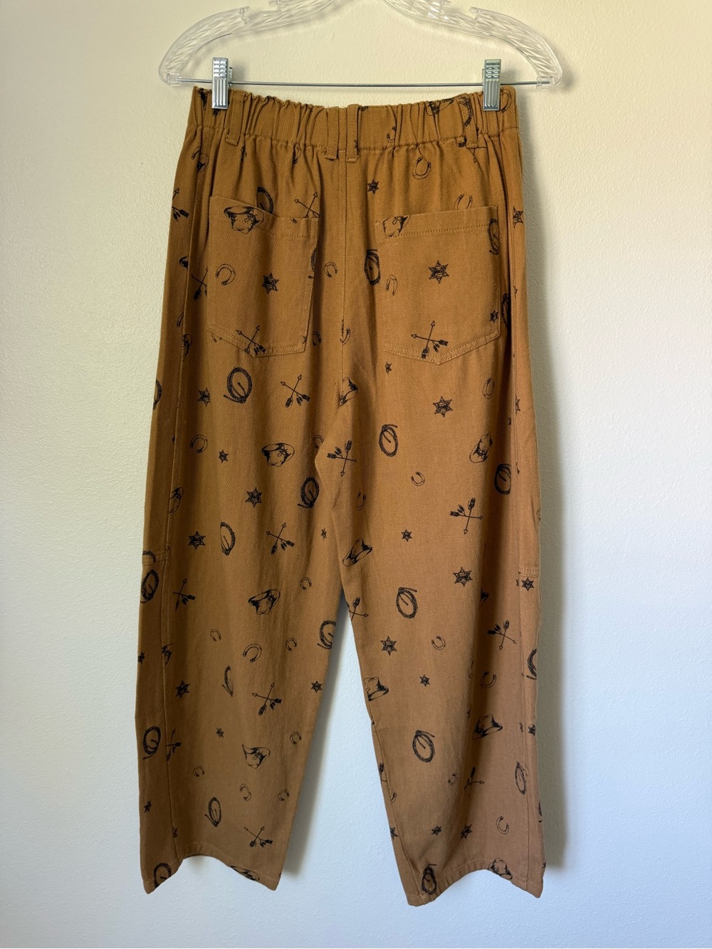 NWT Women’s Oddi Carmel Brown Western Print Cotton Cropped Barrel Pants Size S - Picture 3 of 5